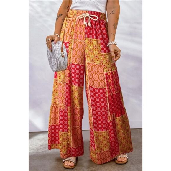 Full Size Drawstring Printed Wide Leg Pants - Picture 10 of 15